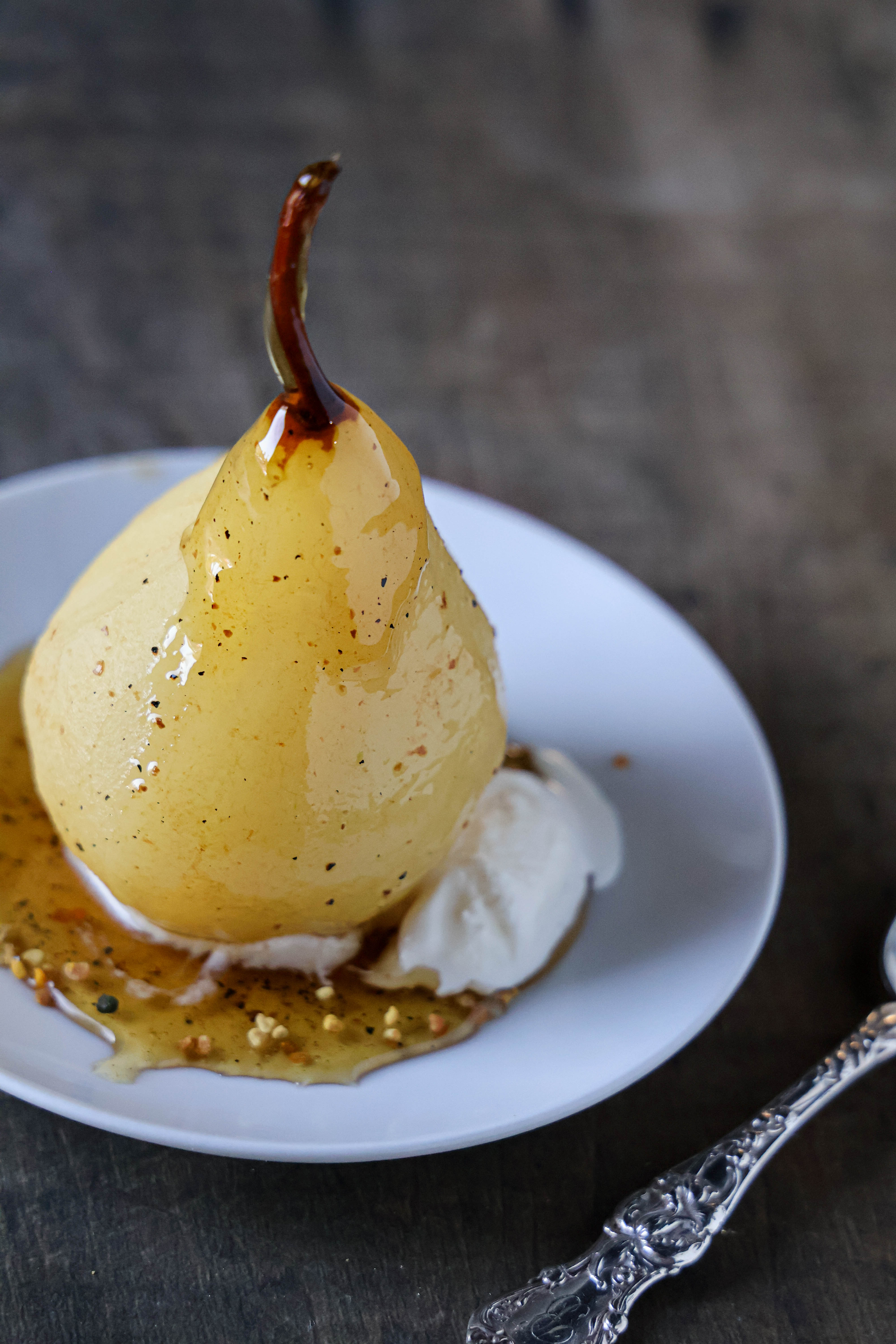 Cider Poached Pears with Truffle Honey