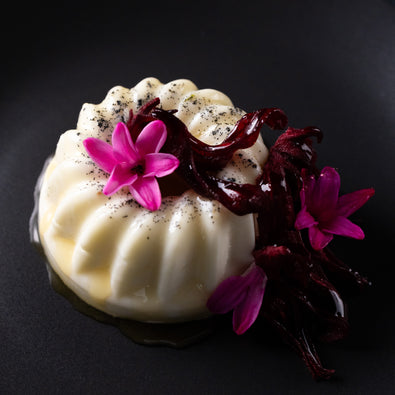 Truffle Honey Panna Cotta with Hibiscus Syrup