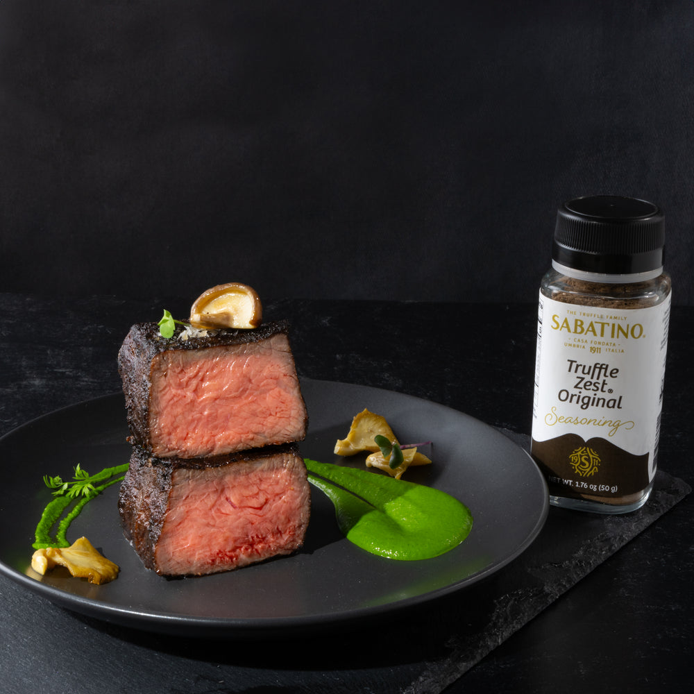 Truffle Zest crusted steak with salsa verde