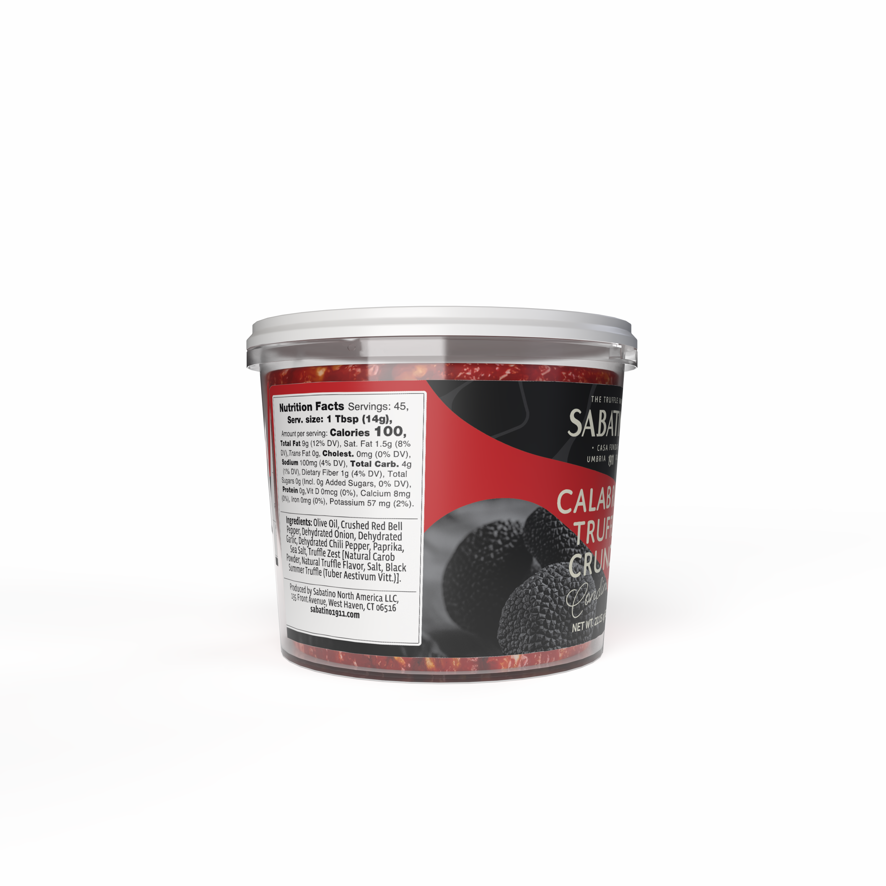 a container of food with a label
