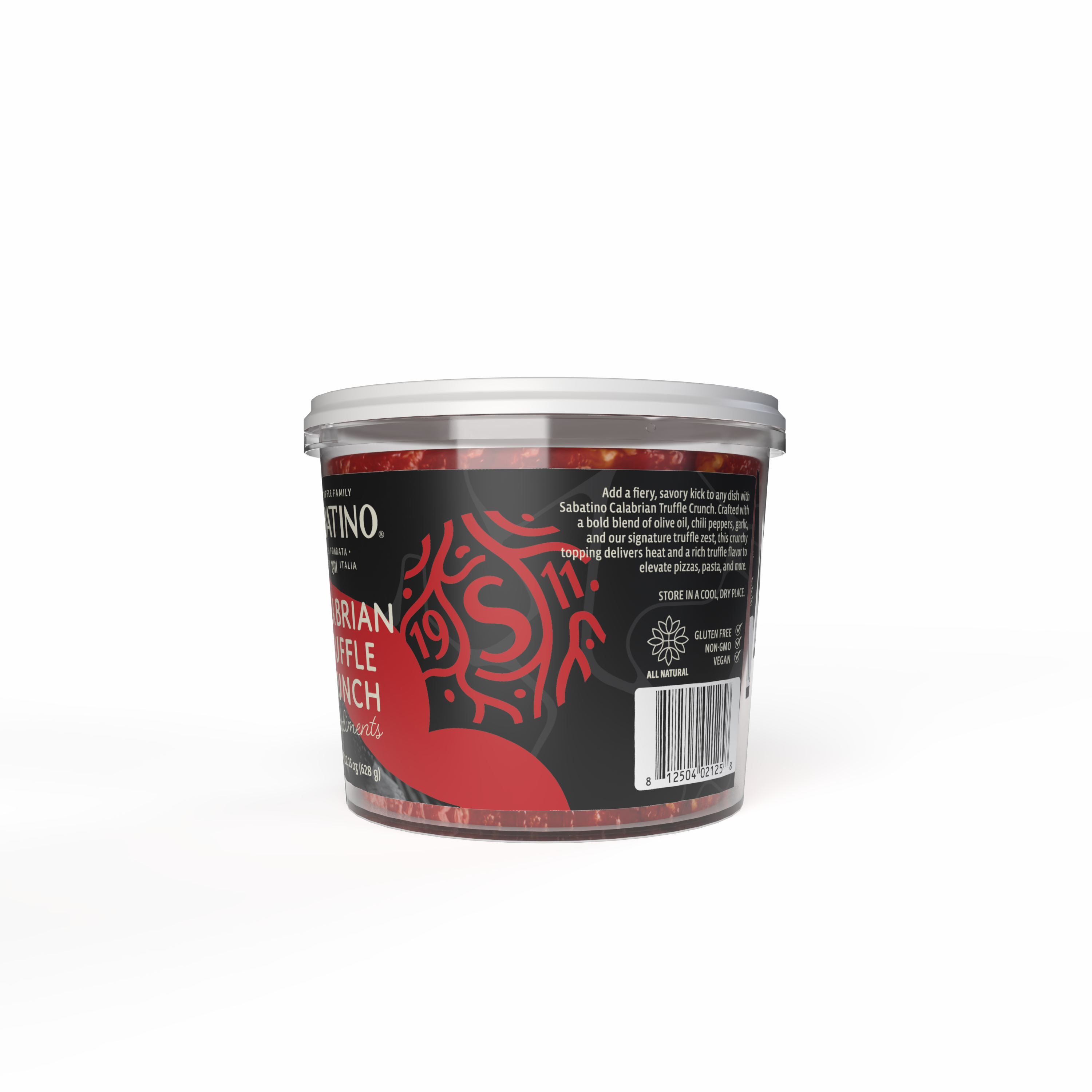 a container of food with a label