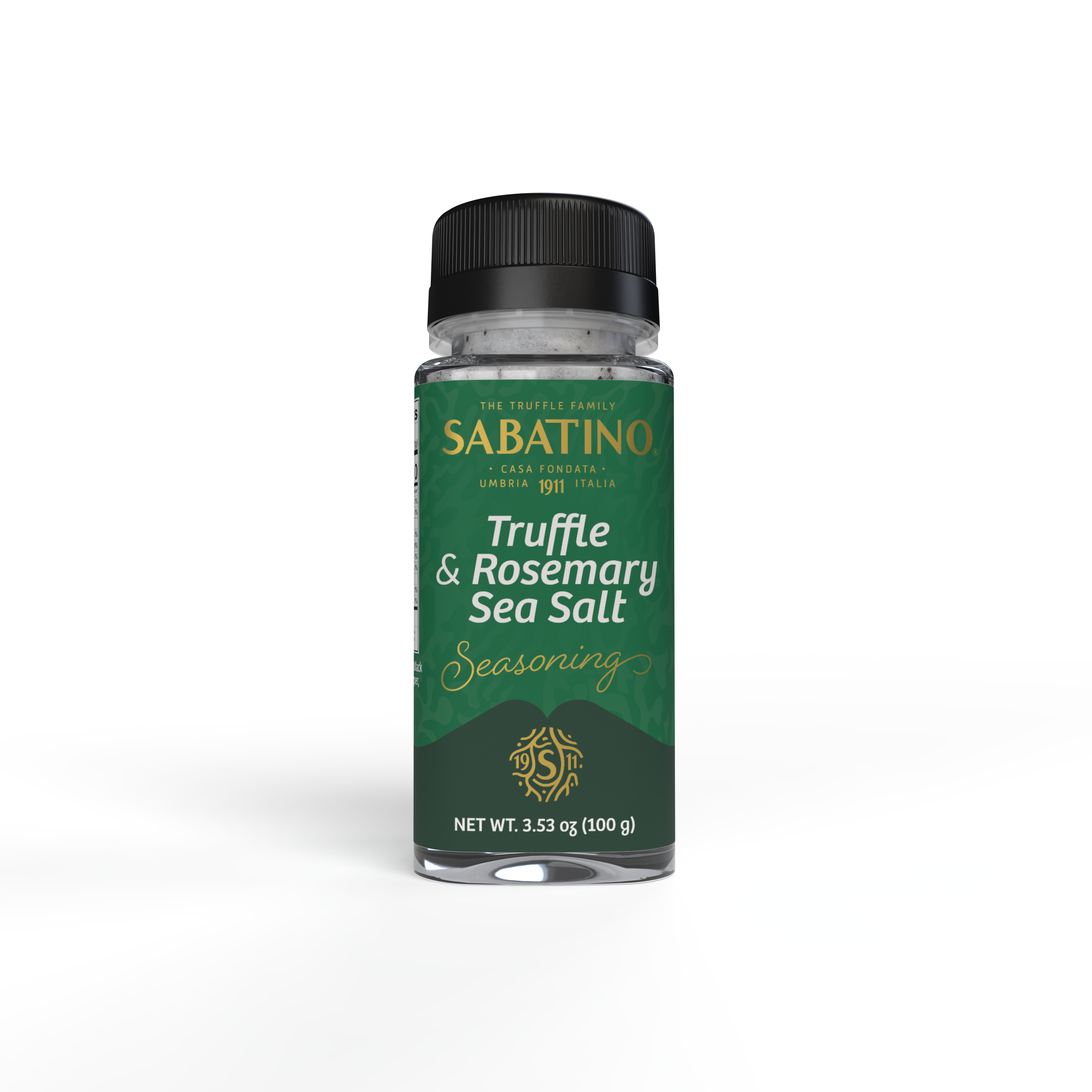 a bottle of salt with a green label