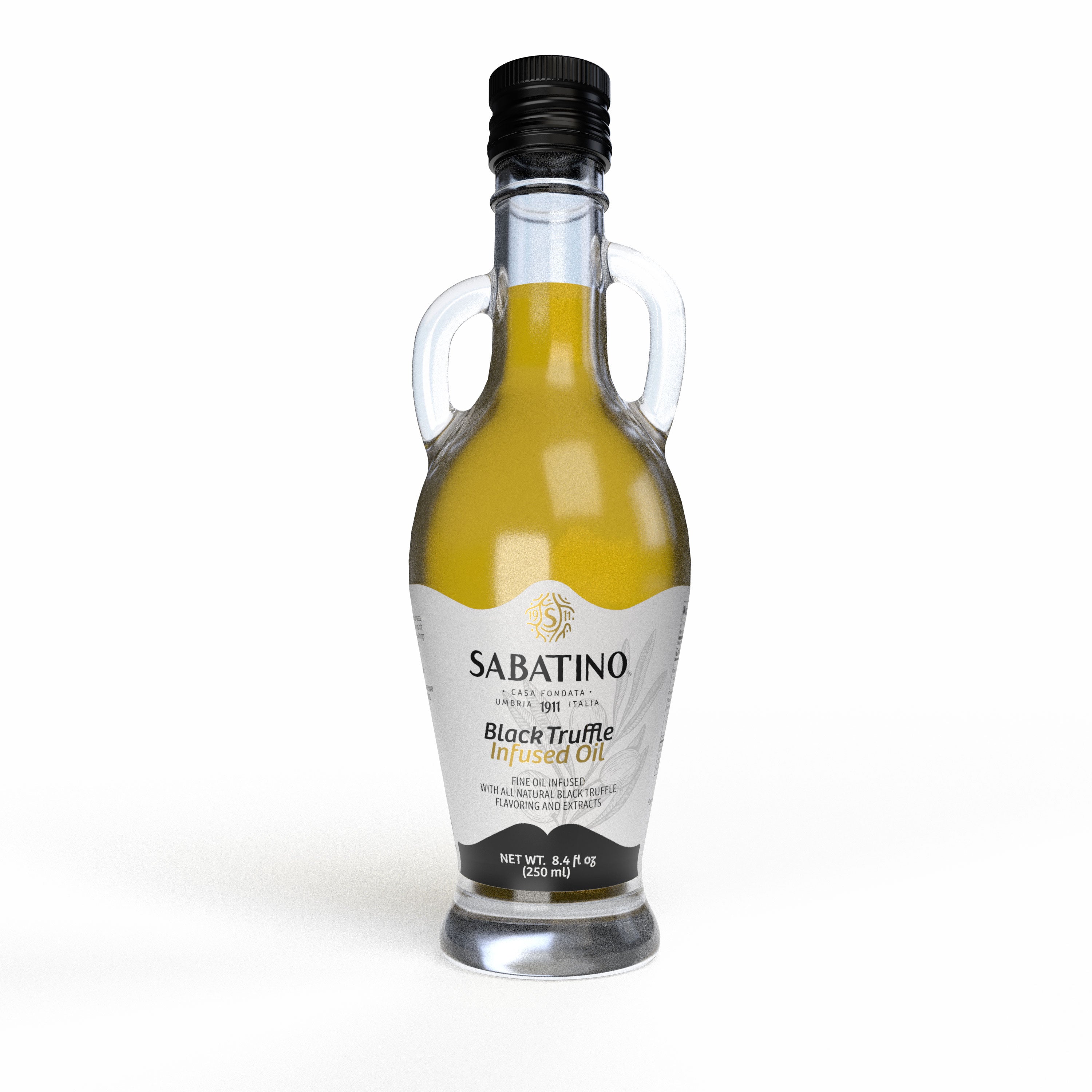 a bottle of oil with a white label