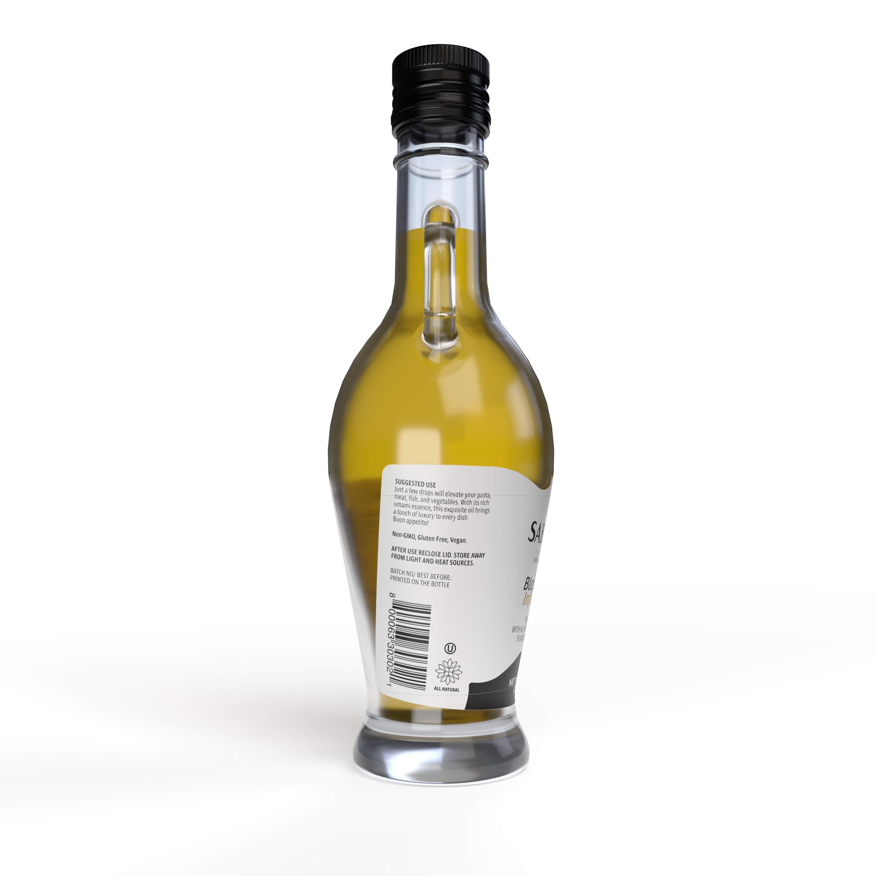 a glass bottle with a yellow liquid in it