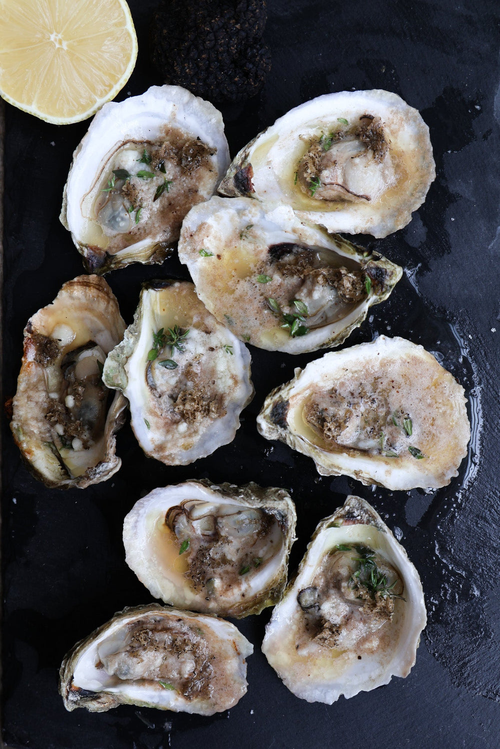 Roasted Oysters with Smokey Truffle Butter