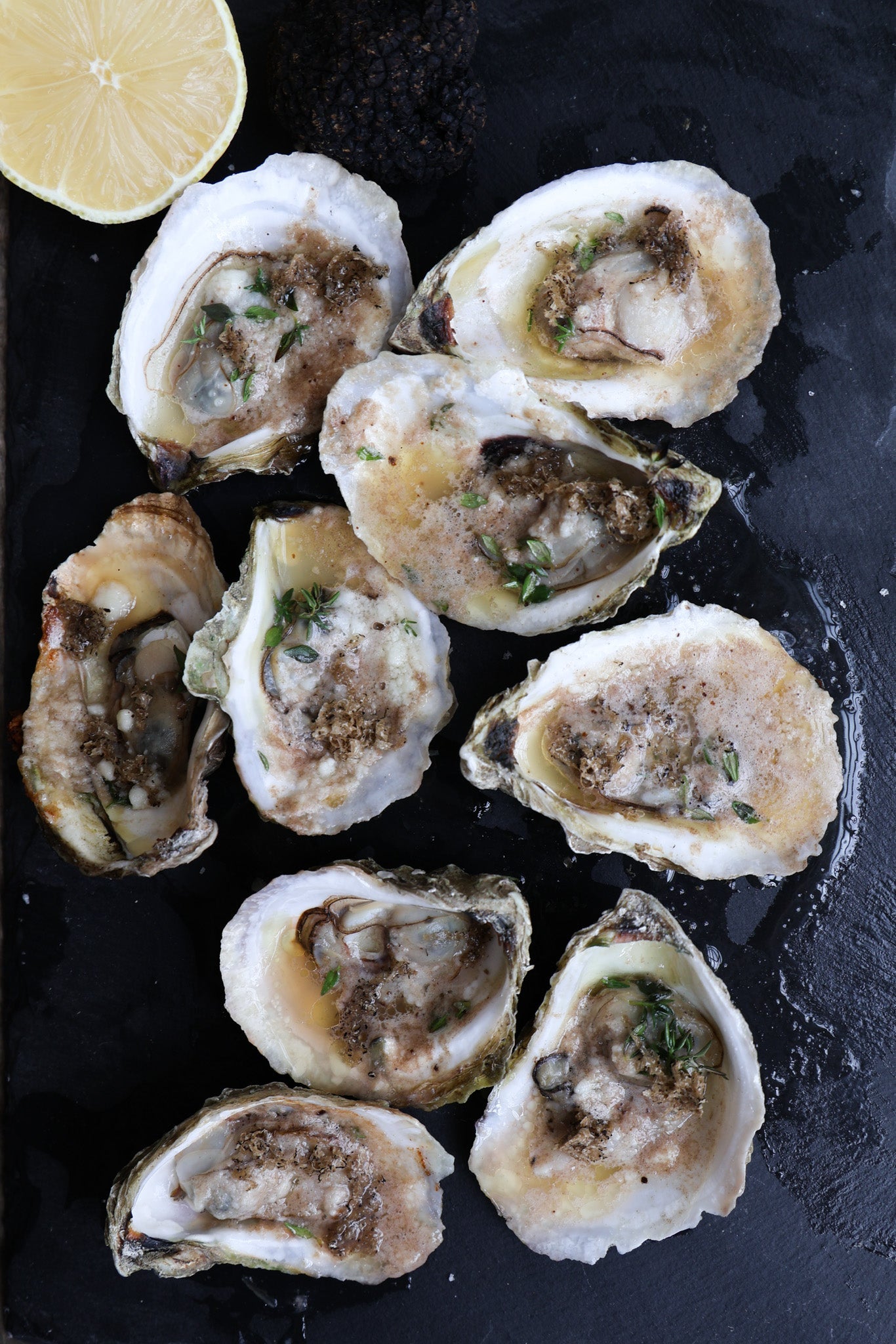 Roasted Oysters with Smokey Truffle Butter