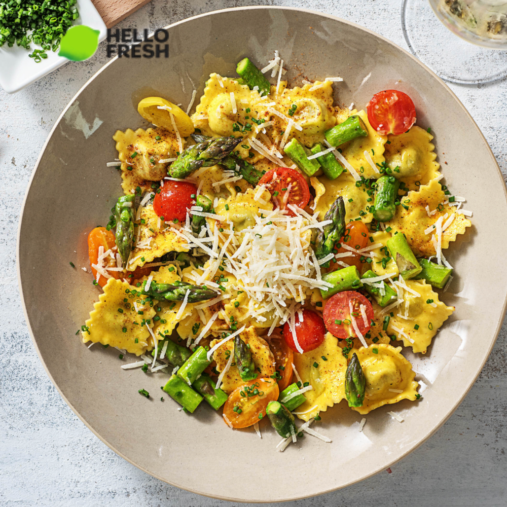 Truffled Lobster Ravioli with Asparagus and Heirloom Grape Tomatoes