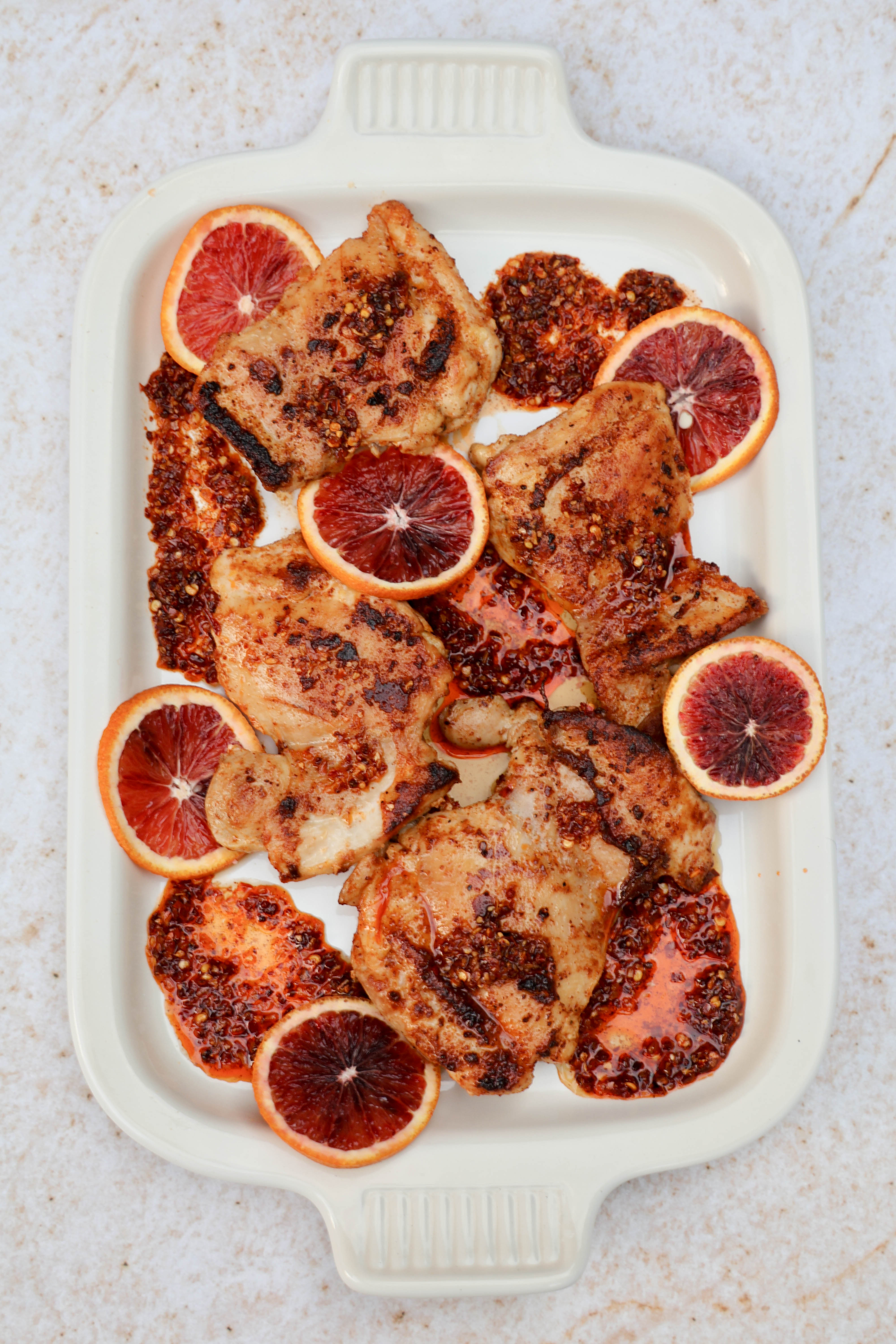 Blood Orange grilled chicken thighs
