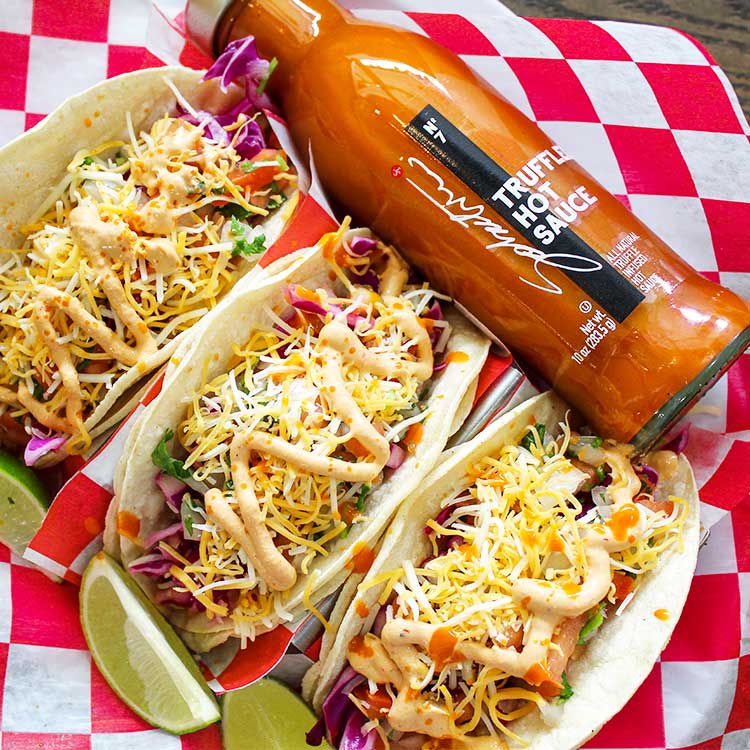 SPICY SHRIMP TACOS WITH TRUFFLES AND CHEESE