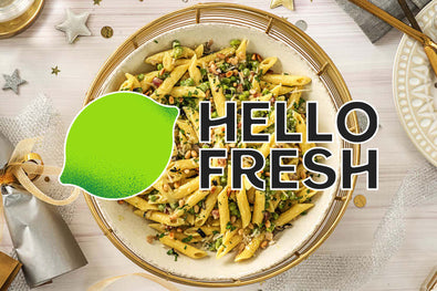 Truffled Penne Pasta
with Mint, Pancetta, and Peas - Hello Fresh