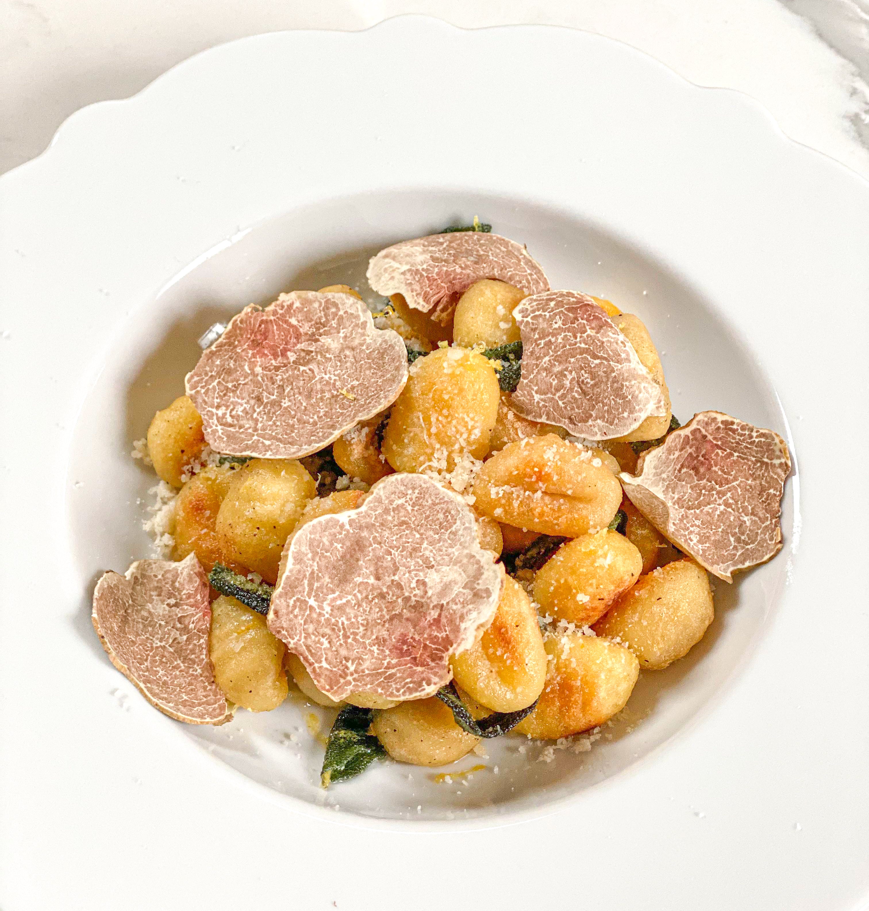 PAN-SEARED GNOCCHI WITH WHITE TRUFFLE BROWNED BUTTER, SAGE AND WHITE TRUFFLES